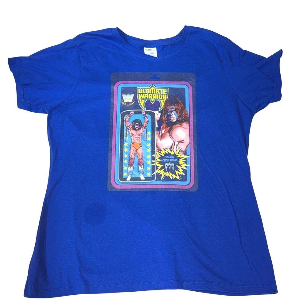 WWE Legends Ultimate Warrior Action Figure Graphic Tee Mens XL Blue